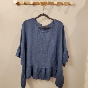 Liabella Made in Italy 100% Linen Top with Ruffle Detail
